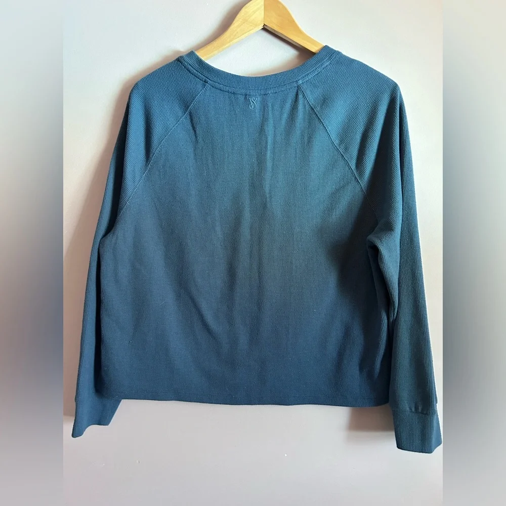 Victoria's Secret Women's  Waffle Thermal Long Sleeve Blue Henley Top Size Small